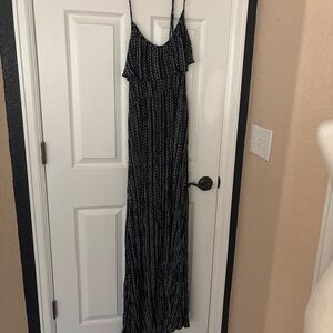 Black Patterned Maxi Dress with Ruffle Bodice